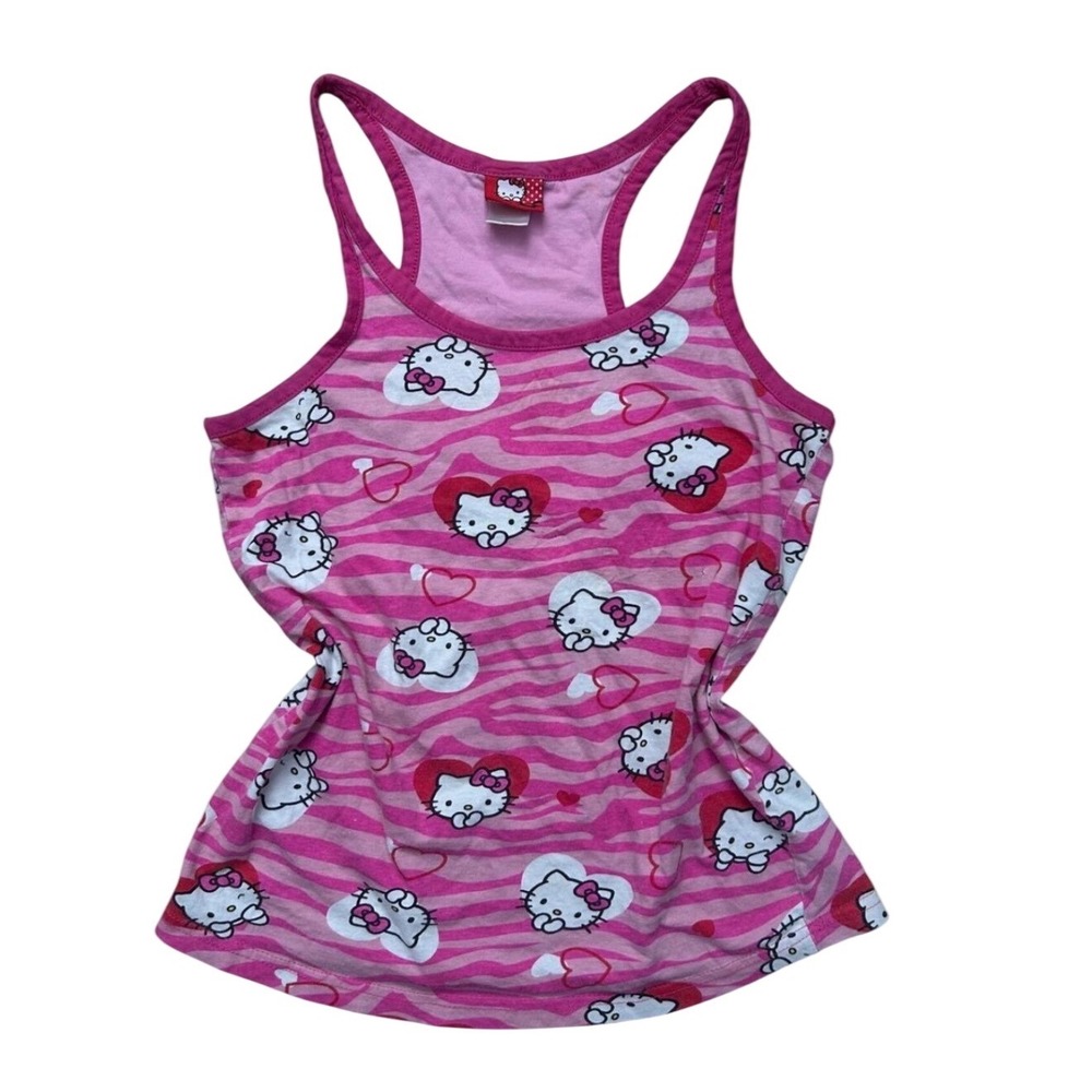Vintage‎ Hello Kitty Sanrio Pink Zebra Heart Racerback Tank Top Y2K Baddie